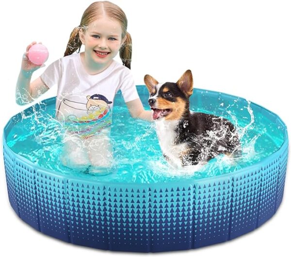 40-Inch Foldable Dog Kiddie Pool – Collapsible Hard Plastic Swimming Pool for Dogs, Cats, and Kids – Ideal for Backyard Use, Whelping Box, and Wading outdoor dog pool