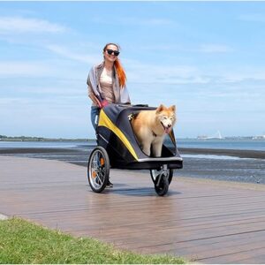 Pet Stroller for Cats and Dogs with Adjustable Handle, Cup Holder, Storage Bag, and Awning - Ideal for Large Dogs stroller for large senior dog
