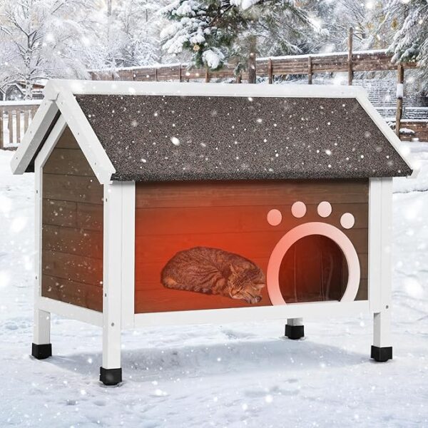 Insulated Outdoor Cat House with All-Round Foam – Large Weatherproof Feral Shelter for Multiple Cats, Winter-Ready, Brown feral cat house for winter