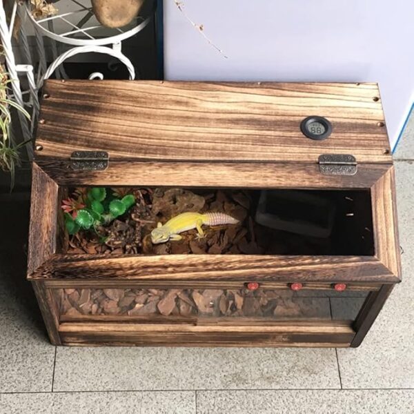 Wooden Sliding Door Reptile Terrarium - Insulated Breeding Box and Amphibian Cage with Hideout bearded dragon lizard habitat