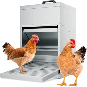 33 lb Galvanized Steel Automatic Treadle Chicken Feeder with Weatherproof Lid for Outdoor Chickens and Ducks outdoor chicken feeders