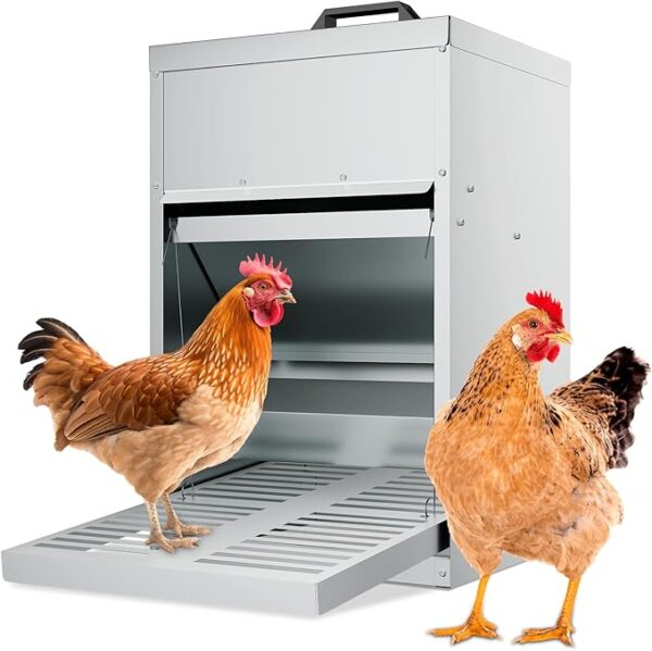 33 lb Galvanized Steel Automatic Treadle Chicken Feeder with Weatherproof Lid for Outdoor Chickens and Ducks outdoor chicken feeders