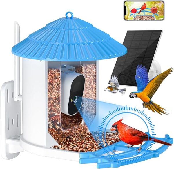 Smart Solar-Powered Bird Feeder with Camera: 1080P HD, AI Bird Recognition, Auto-Recorded Videos & Instant Notifications – The Perfect Gift for Bird Lovers