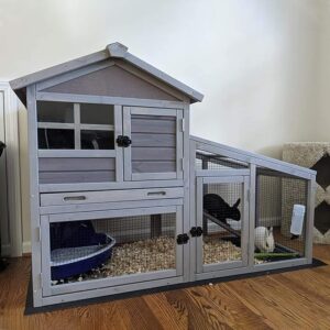 Wooden Rabbit Hutch with Ventilation Door, Leak-Proof Tray, and Removable Bottom - Indoor/Outdoor Bunny Cage with PVC Layer & UV Panel, Also for Chickens rabbit hutch outdoor