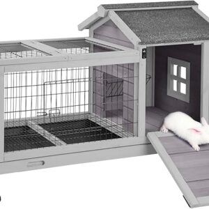 Indoor Outdoor Bunny House with Wire Floor and Leakproof Plastic Tray large rabbit hutch