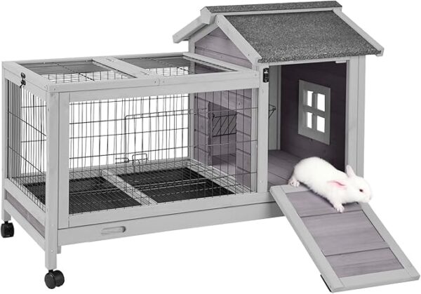 Indoor Outdoor Bunny House with Wire Floor and Leakproof Plastic Tray large rabbit hutch