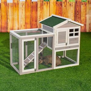 Chicken Duck Cage & Rabbit Hutch – Wooden Bunny House with Removable Tray, Run, and Door – Easy-to-Assemble Poultry Habitat for Small Animals outdoor bunny habitat