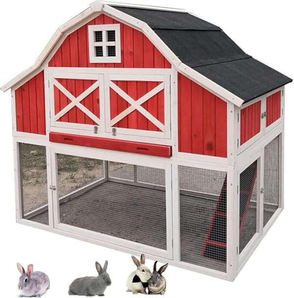 Large Wooden 65-Inch Chicken, Duck, and Rabbit Hutch with Removable Bottom Wire Mesh and Spacious Living Area – Ideal Outdoor Poultry Habitat and Pet House bunny house outside