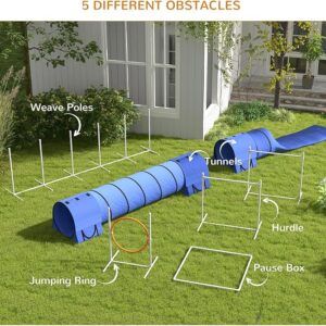7-Piece Dog Agility Training Kit: Includes Tunnels, Weave Poles, Adjustable Hurdles, Jumping Ring, Pause Box, Whistle dog agility tunnel