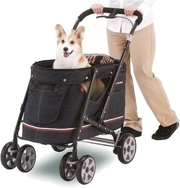 Foldable Pet Stroller with Zipper Mesh Window, Wheels, and Adjustable Canopy – Ideal for Small and Medium Dogs/Cats dog pram for small dogs