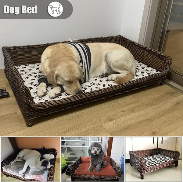 Brown Elevated Dog Bed with Bamboo Mat, Wicker/Rattan Pet Cot for Large, Medium, and Small Dogs, Cats, and Rabbits bamboo dog bed