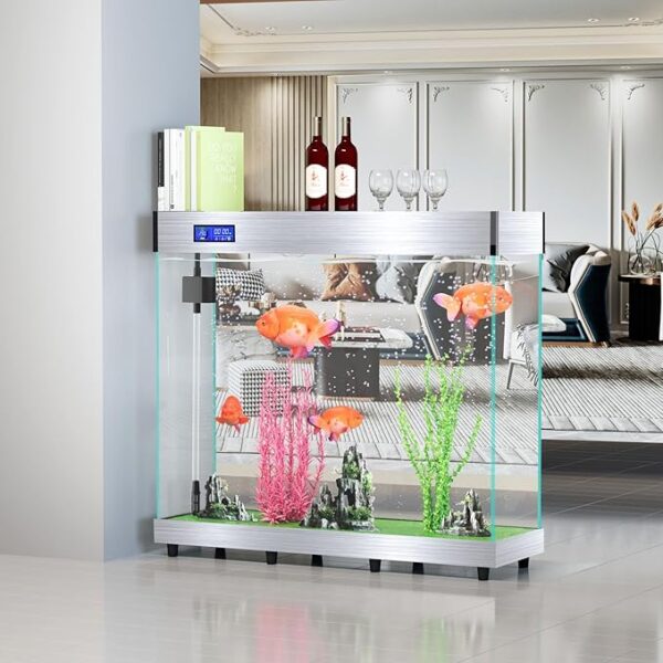 Deluxe Silver Tempered Glass Fish Tank - 110 Gal, 42.5W x 13.8D x 47.2H, No Water Change Required 110 gallon fish tank