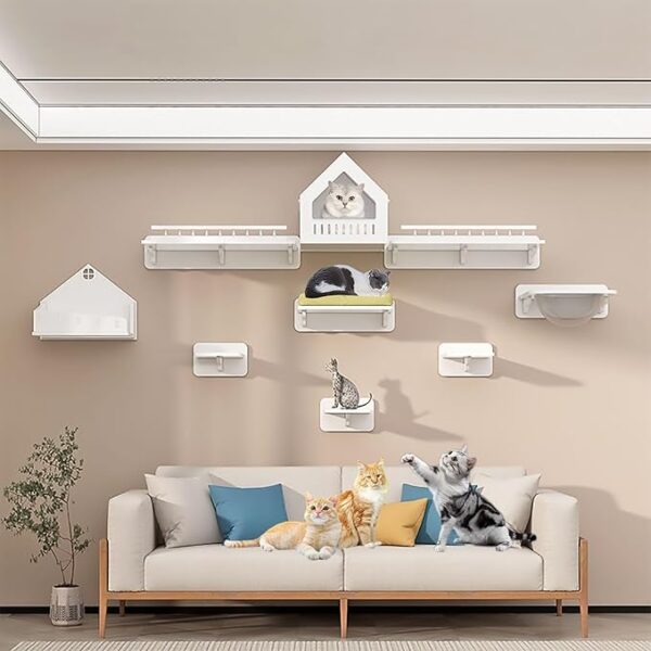 Space-Saving Solid Wood Cat Wall Shelves and Steps – Stylish Cat Playground for Sleeping and Play cat indoor climbing wall