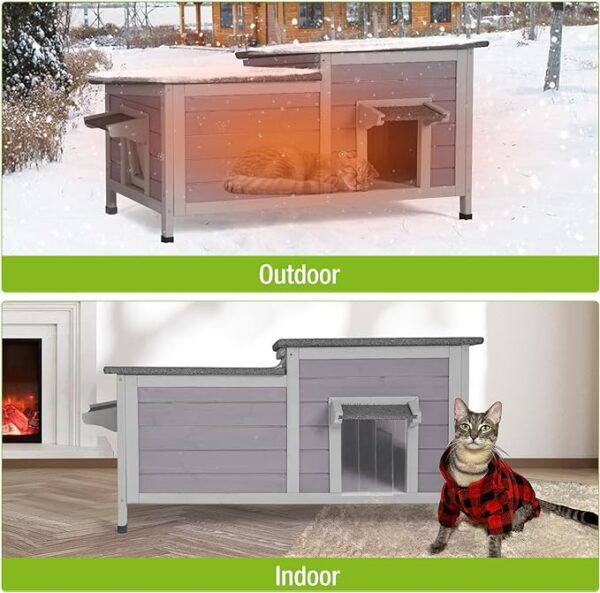 Weatherproof Outdoor Cat House – Winter Shelter for Feral Cats with Large Roof Opening and Safety Escape Door warm cat house for winter
