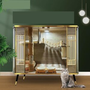 Luxury Transparent Glass Cat Villa Panoramic Cat House and Display Cabinet large cat house indoor