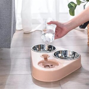 500ML 3-in-1 Stainless Steel Dog Bowl Set: Automatic Water Dispenser, Food Bowl, and Double-Bowl System stainless steel dog food bowls