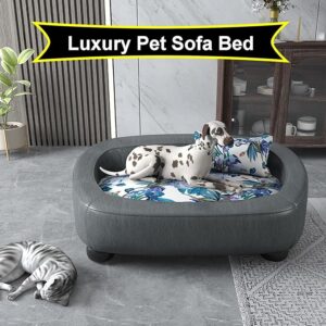 Solid Wood Frame Sofa for Dogs and Cats, High-End PU Leather for Living Room or Bedroom leather dog sofa