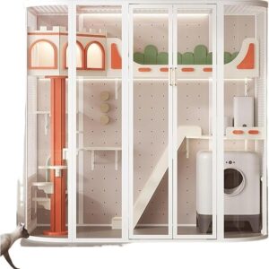 Luxury Indoor Cat Villa with Panoramic Glass, LED Lighting, and Circulation Fan cat house for large cats