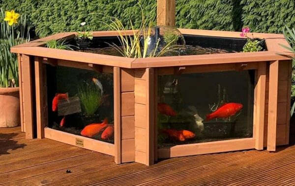 Lily Clear View Raised Hexagon Garden Aquarium – Natural Brown Pond hexagon fish tank outdoor fish tank