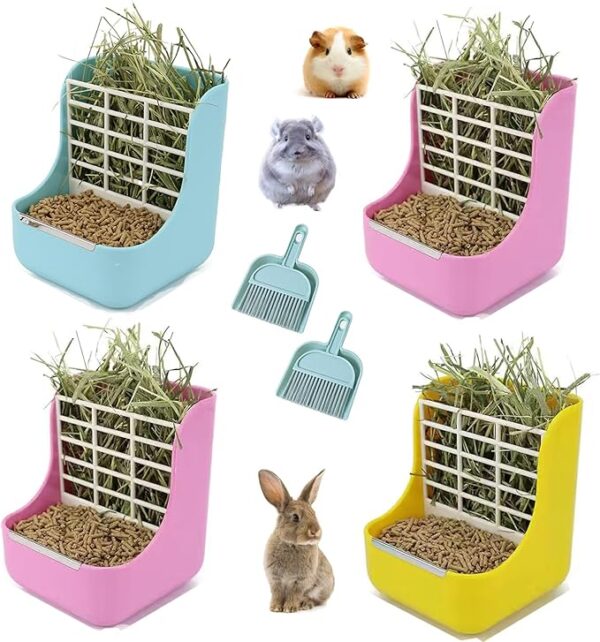 2-in-1 Hanging Automatic Hay Dispenser & Food Bowl for Guinea Pigs, Rabbits, and Chinchillas hay rabbit feeder