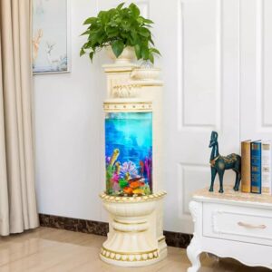 Classic Roman Column Aquarium: Stylish Floor-Standing Fish Tank with Water Mist for Retro European Home Decor cylinder fish tank