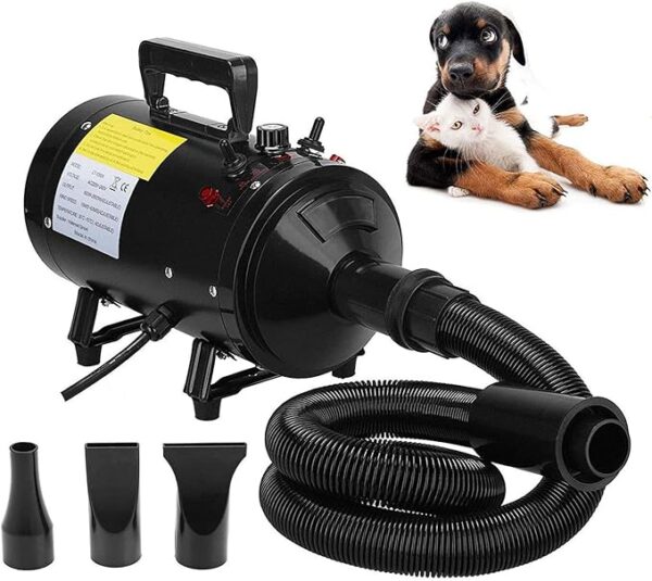 2800W Pet Hair Dryer for Dogs and Cats – Adjustable Temperature, 2.5M Flexible Hose, and 3 Nozzles for Grooming dog grooming hair dryer