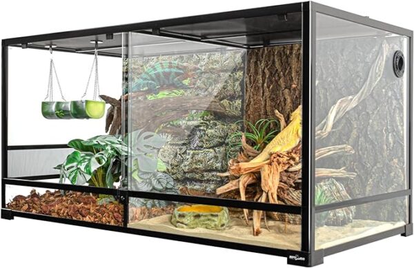 Front-Opening Glass Reptile Terrarium with Screen Ventilation, 120 Gallon Tank, Convertible into Two Separate Habitats, Easy Assembly bearded dragon reptile tank