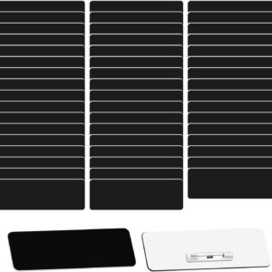 50-Pack Blank Plastic Name Tags with Pins - Black