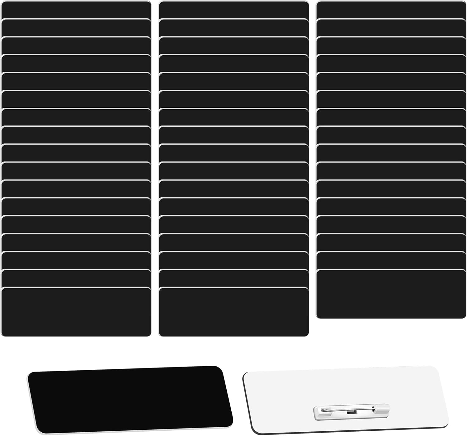 50-Pack Blank Plastic Name Tags with Pins - Black