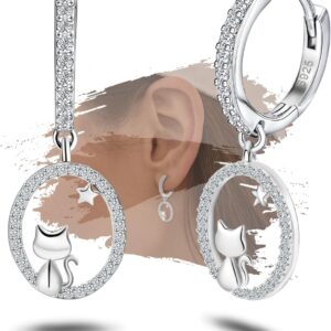 Sterling Silver Cat Hoop Earrings - Cute Pet Jewelry