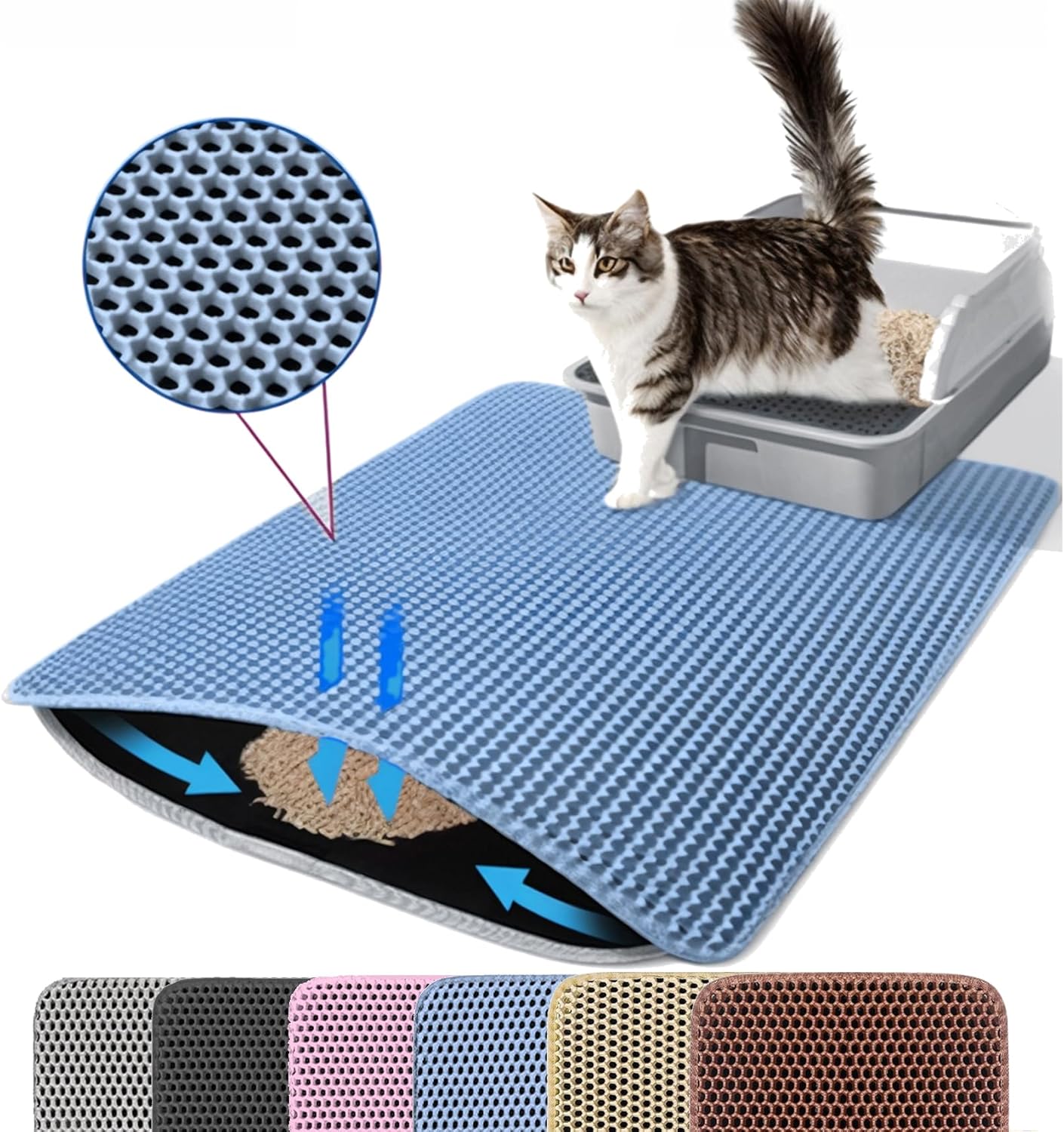 Extra Large Cat Litter Mat, 30x22 Inches - Blue