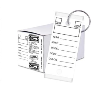 White Versa Car Key Tags - 250 Pack w/ Chrome Rings