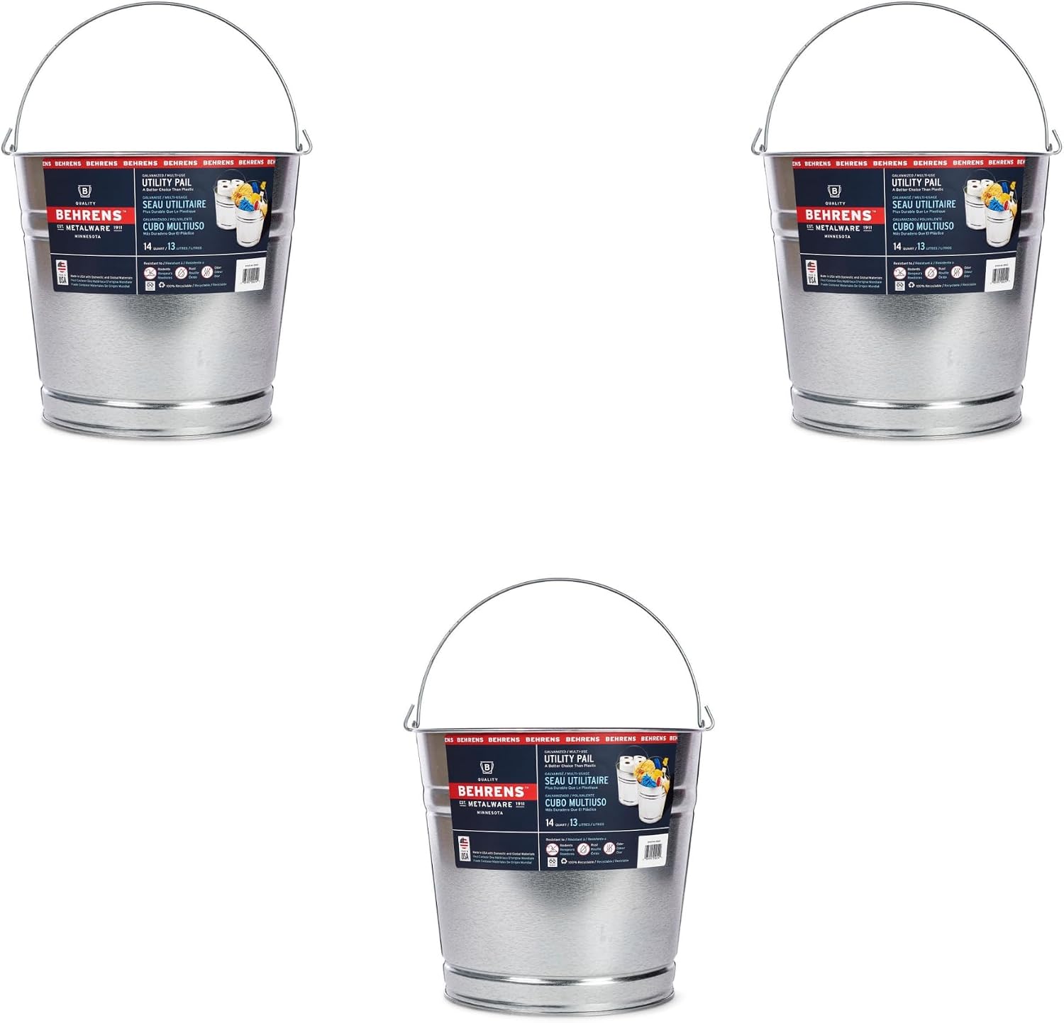Behrens 14-Qt Galvanized Steel Utility Pail (3-Pack)