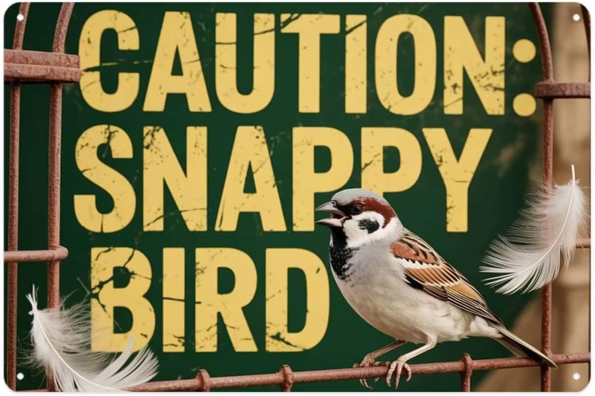 Funny Vintage Sparrow Warning Tin Sign 8x12 Inch