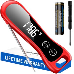 Red Digital Meat Thermometer, IP67 Waterproof Instant Read