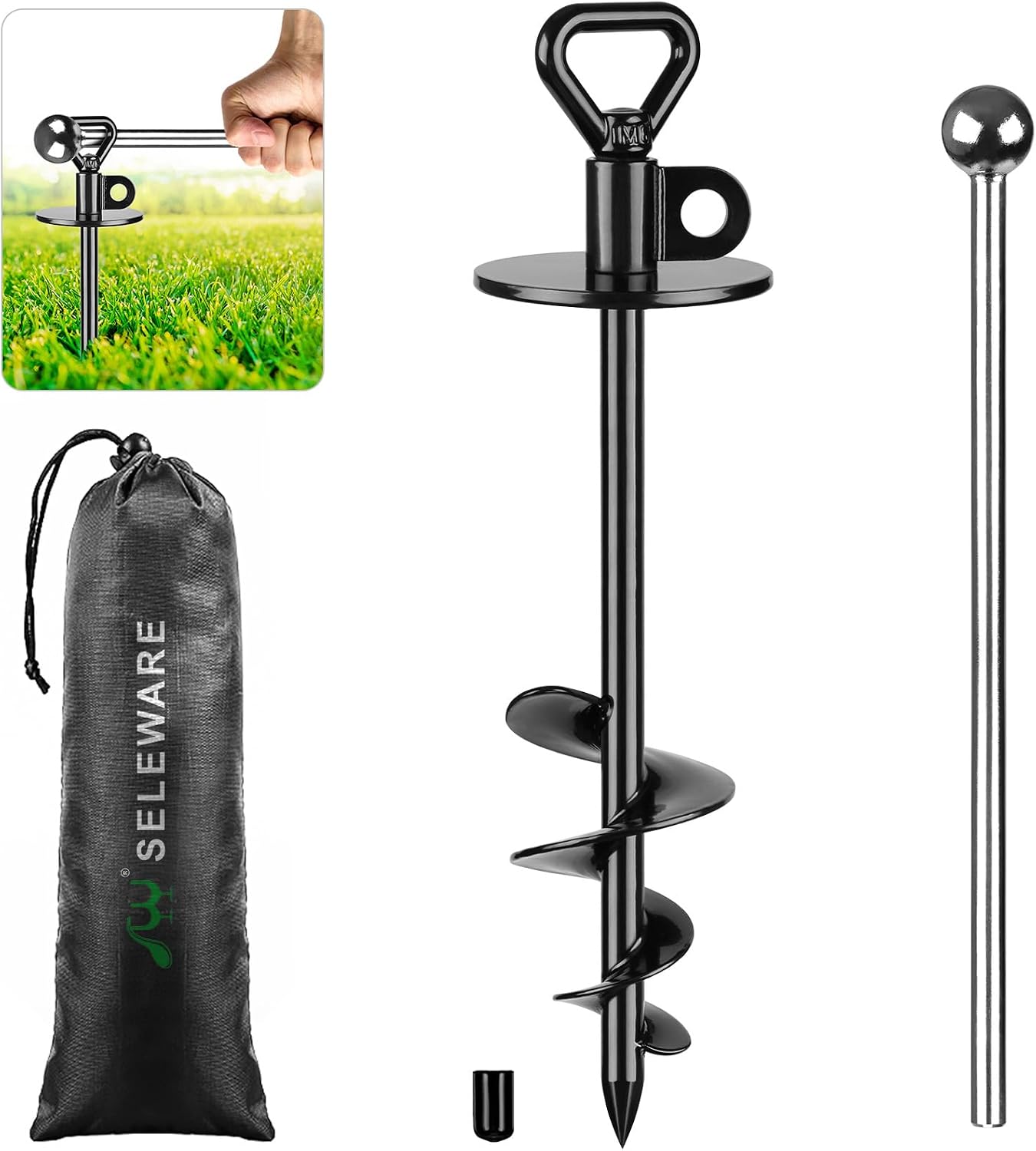 SELEWARE Dog Tie Out Stake 360° Swivel Anchor - 15" Heavy Duty Outdoor Stake