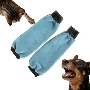 18.5" Cowhide Pet Arm Sleeves – Blue, Open-Hand Leather Guards