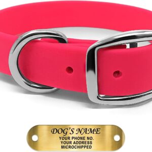 Pink Waterproof Dog Collar - Custom Engraved Name Plate