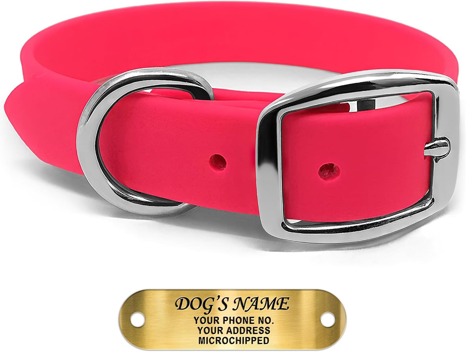 Pink Waterproof Dog Collar - Custom Engraved Name Plate