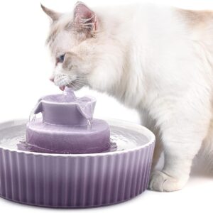 Purple Ceramic Cat Fountain, 2.1L Pet Water Dispenser