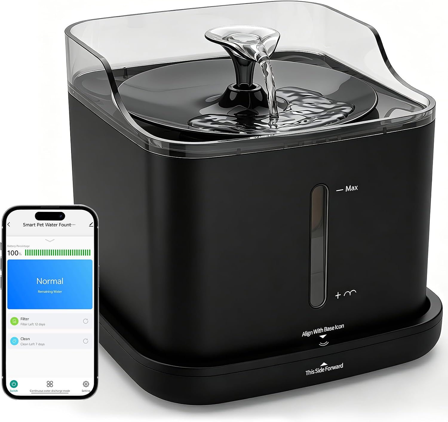 WiFi Cat Water Fountain, 2.2L, 3 Modes, Black
