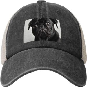 Cute Black Pug Dog Snapback Hat Adjustable Mesh Cap
