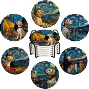 Nikyi 6-Piece Ceramic Labrador Coasters w/ Metal Holder