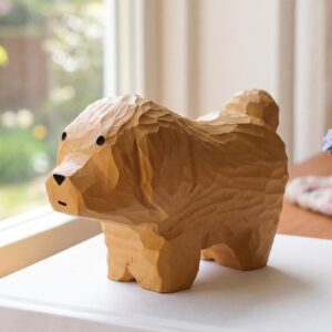 Novabright Wooden Dog Figurine, 4" Hand-Carved Statue