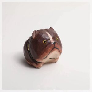 Hand-Carved Wooden Pit Bull Statue – Small Dog Figurine