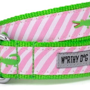 THE WORTHY DOG Icon Print Dog Collar, Large, Alligator Pink