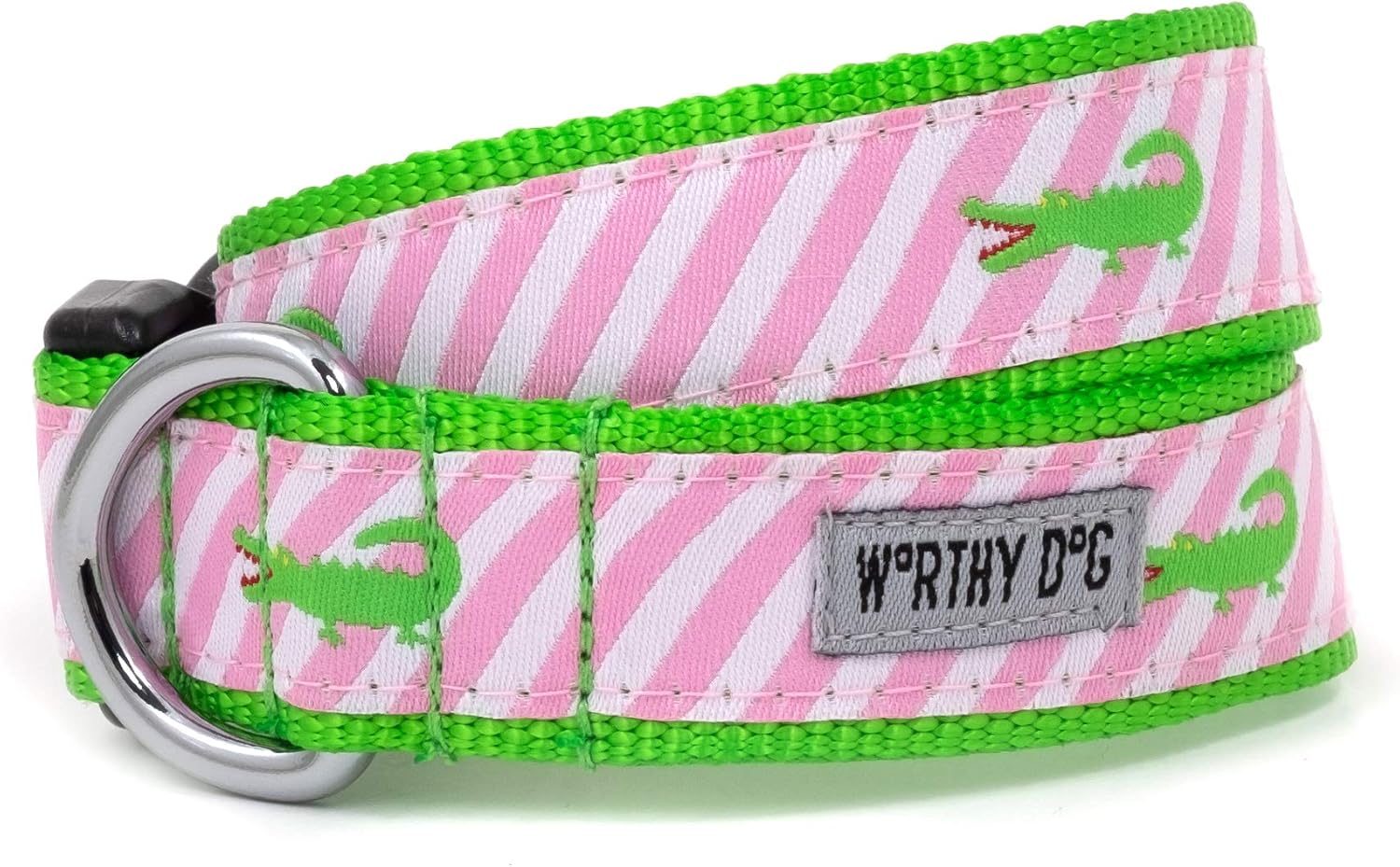 THE WORTHY DOG Icon Print Dog Collar, Large, Alligator Pink