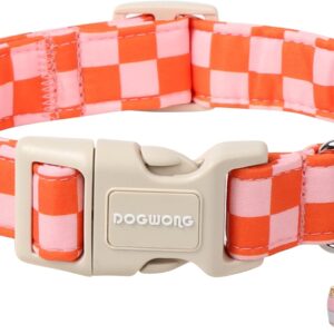 DOGWONG Pink Plaid Dog Collar - Adjustable for All Breeds