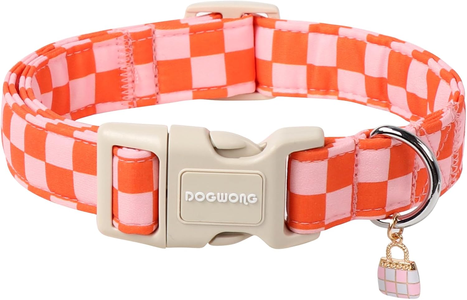 DOGWONG Pink Plaid Dog Collar - Adjustable for All Breeds