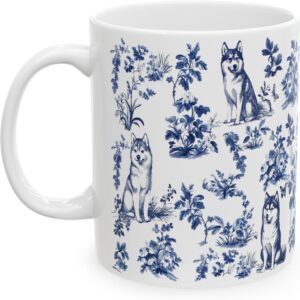 Husky Dog Toile De Jouy Mug - 11oz - Dog Lover Gift